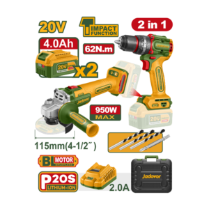 Combo Kit Jadever 20V Taladro Percutor + Amoladora Brushless