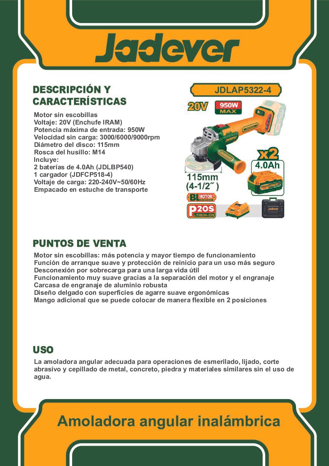 Amoladora Angular Inalámbrica Motor Sin Escobillas (Brushless) Profesional - Imagen 2
